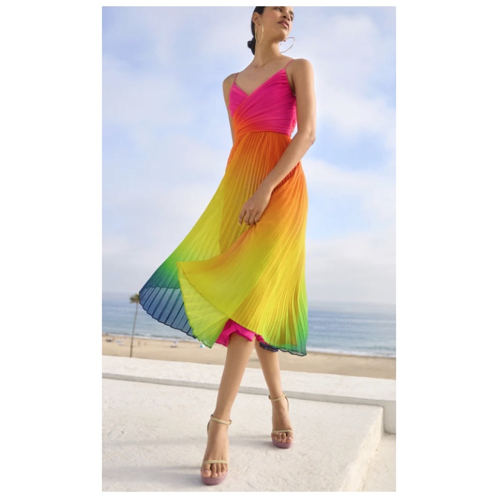 Trina Turk Ombré Natalie Wrap Sleeveless MIDI Dress Size 6 NWT
